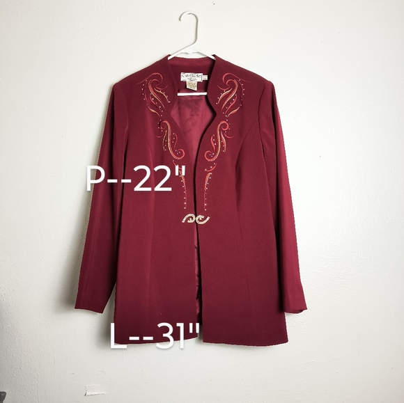 Embellished Red Blazer Women's Size 16 Tall Office Career Vintage Y2K Elegant - Picture 2 of 16